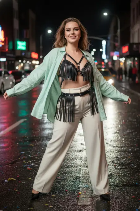 Büyük Beden Siyah Kadın Kemer Püskül Detaylı Deri Kombin Aksesuar - APFT440 - 4