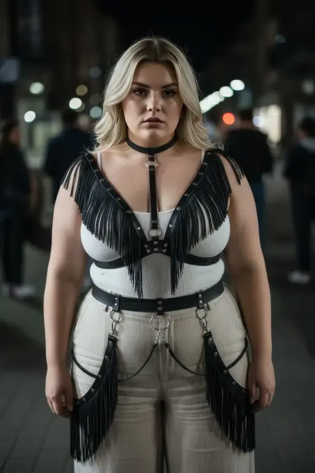 Büyük Beden Siyah Kadın Kemer Püsküllü Deri Harness Vücut Aksesuarı - APFT768 - 5