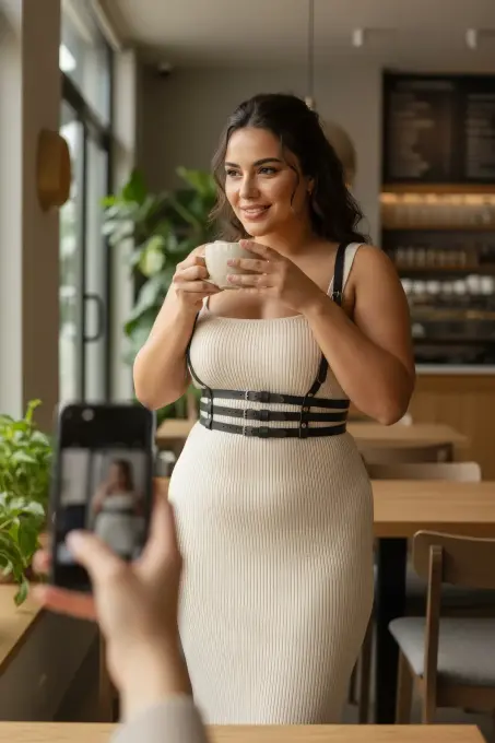 Büyük Beden Siyah Kadın Kemer Üç Bantlı Korse Tarzı Deri Harness - APFT178 - 3