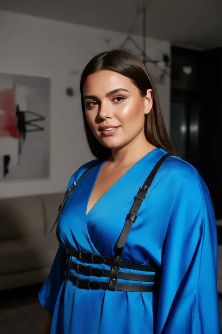 Büyük Beden Siyah Kadın Kemer Üç Bantlı Korse Tarzı Deri Harness - APFT178 - 5