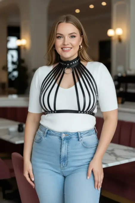 Büyük Beden Siyah Kadın Kemer Vücut Kuşağı Tarzı Halka Detaylı Deri Aksesuar - APFT551 - 1