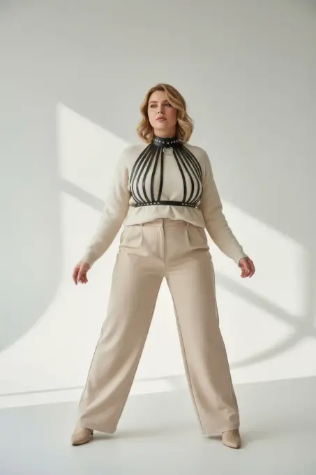 Büyük Beden Siyah Kadın Kemer Vücut Kuşağı Tarzı Halka Detaylı Deri Aksesuar - APFT551 - 2