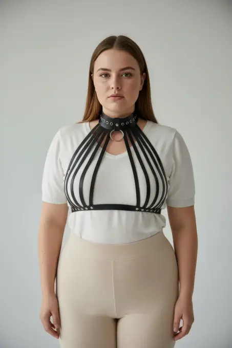 Büyük Beden Siyah Kadın Kemer Vücut Kuşağı Tarzı Halka Detaylı Deri Aksesuar - APFT551 - 3