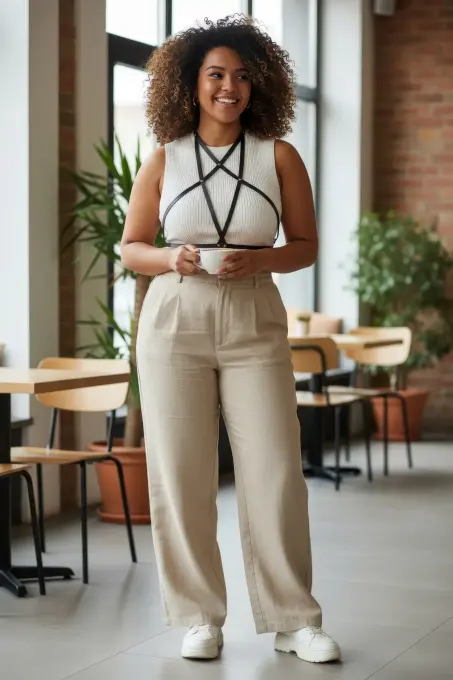 Büyük Beden Siyah Kadın Kemer Yıldız Detaylı Deri Harness Vücut Aksesuarı - APFT180 - 1