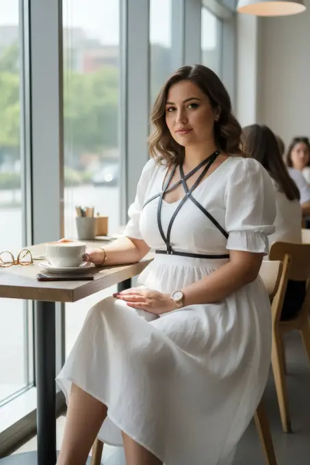 Büyük Beden Siyah Kadın Kemer Yıldız Detaylı Deri Harness Vücut Aksesuarı - APFT180 - 2