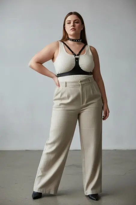 Büyük Beden Siyah Kadın Kemer Zımba Detaylı Deri Harness Vücut Aksesuarı - APFT1299 - 1