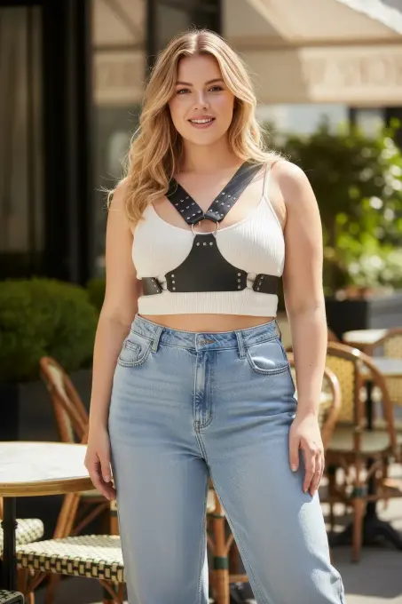 Büyük Beden Siyah Kadın Kemer Zımba Detaylı Vücut Kuşağı - APFT936 - 2