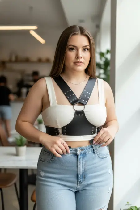 Büyük Beden Siyah Kadın Kemer Zımba Detaylı Vücut Kuşağı - APFT936 - 3