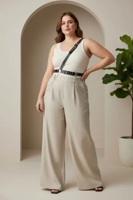 Büyük Beden Siyah Kadın Kemer Zincir Detaylı Body Harness Stil Vücut Aksesuarı - APFT813 - 2