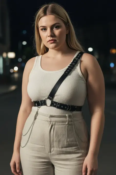 Büyük Beden Siyah Kadın Kemer Zincir Detaylı Body Harness Stil Vücut Aksesuarı - APFT813 - 5