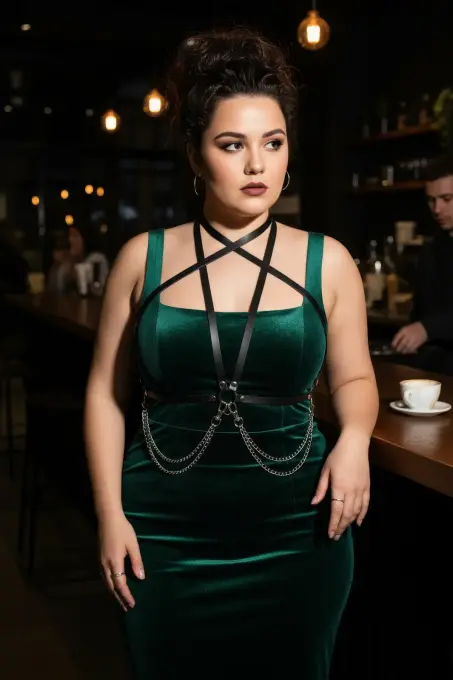 Büyük Beden Siyah Kadın Kemer Zincir Detaylı Deri Vücut Aksesuarı - APFT52 - 5