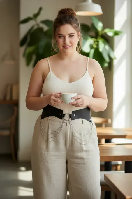 Büyük Beden Siyah Kadın Kemer Zincir Detaylı Korse Tasarım - APFT1121 - 1