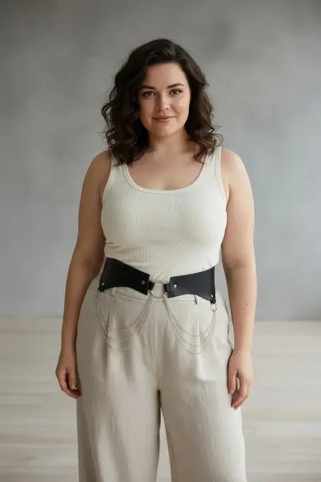 Büyük Beden Siyah Kadın Kemer Zincir Detaylı Korse Tasarım - APFT1121 - 3