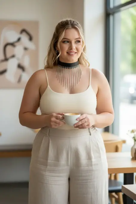 Büyük Beden Siyah Kadın Kemer Zincir Detaylı Maksimalist Tasarım - APFT629 - 1