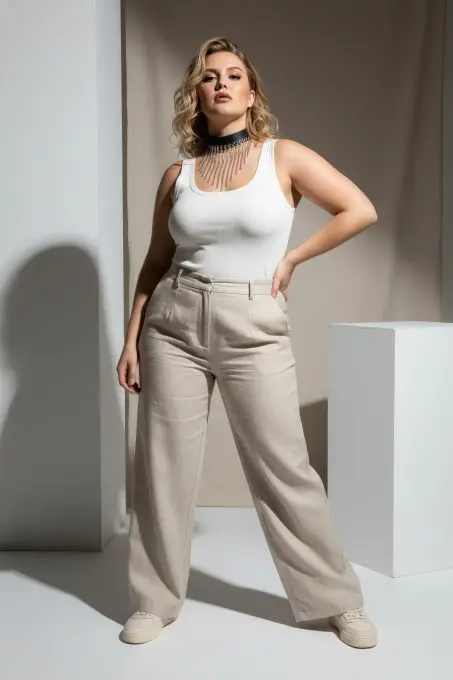 Büyük Beden Siyah Kadın Kemer Zincir Detaylı Maksimalist Tasarım - APFT629 - 4