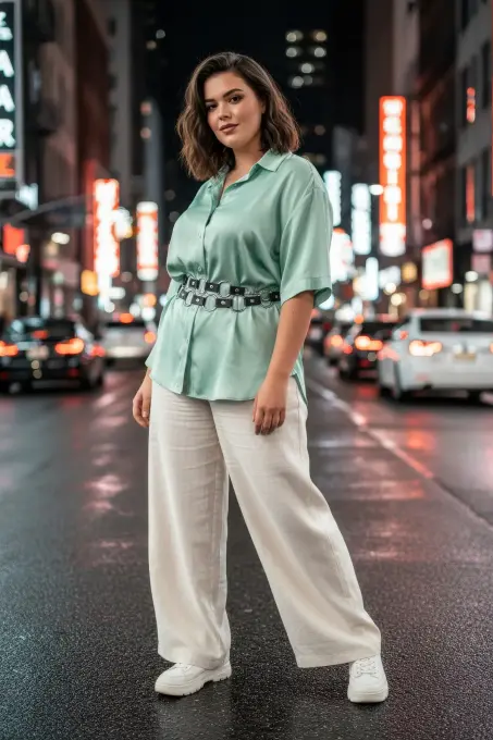 Büyük Beden Siyah Kadın Kemer Zincir Halka Detaylı Elbise ve Gömlek Kombin Tamamlayıcı - APFT427 - 2