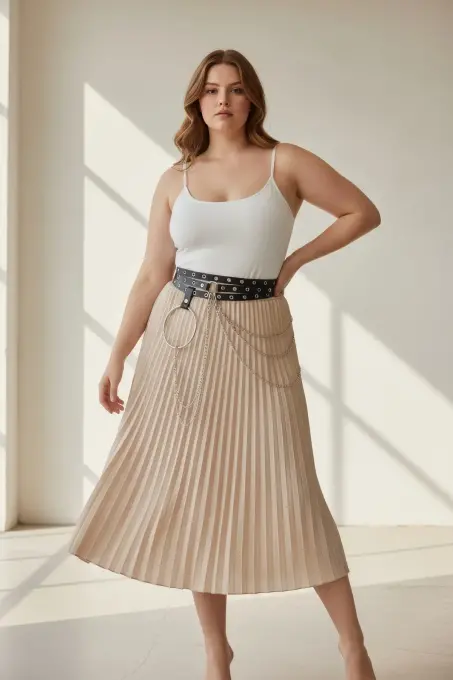 Büyük Beden Siyah Kadın Kemer Zincir ve Halka Detaylı Kombin Tamamlayıcı - APFT731 - 2