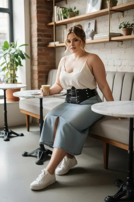 Büyük Beden Siyah Kadın Korse Kemer, Geniş ve Kuşgözü Detaylı - APFT905 - 1