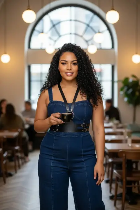 Büyük Beden Siyah Kadın Korse Kemer Omuz Askılı Deri Kombin Tamamlayıcı - APFT20 - 1