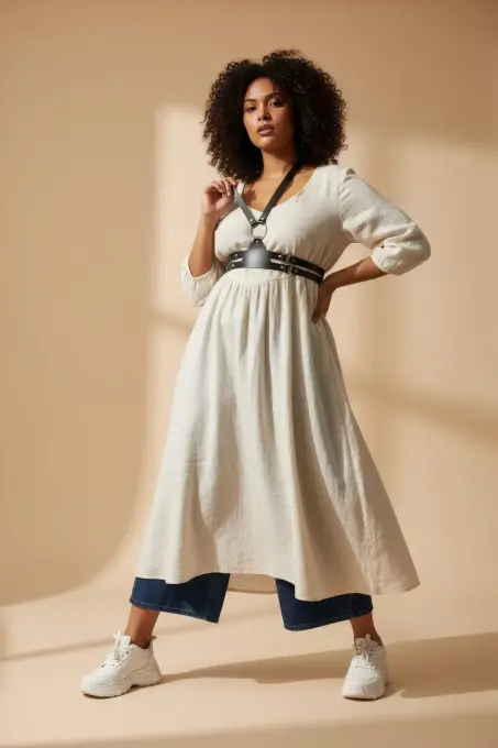 Büyük Beden Siyah Kadın Korse Kemer Omuz Askılı Deri Kombin Tamamlayıcı - APFT20 - 2