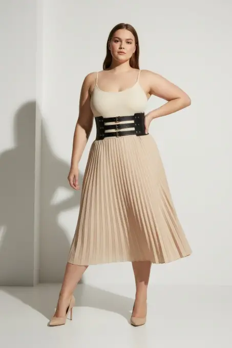 Büyük Beden Siyah Kadın Korse Kemer Üç Tokalı Geniş Bel Şekillendirici - APFT624 - 9