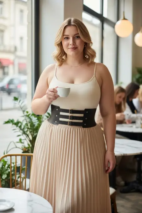 Büyük Beden Siyah Kadın Korse Kemer Üç Tokalı Geniş Bel Şekillendirici - APFT624 - 1