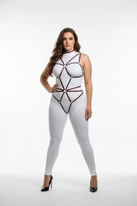 Büyük Beden Siyah Kadın Lastik Harness Halka Detaylı Özel Tasarım - APFT338 - 1