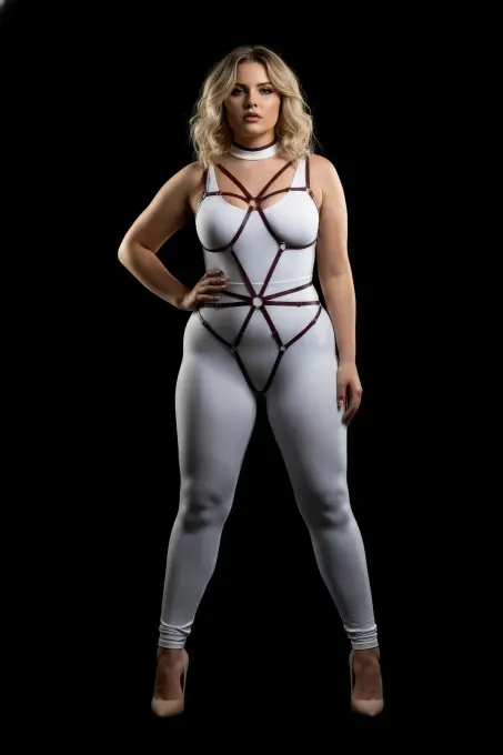 Büyük Beden Siyah Kadın Lastik Harness Halka Detaylı Özel Tasarım - APFT338 - 3