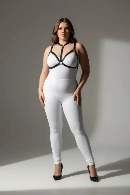 Büyük Beden Siyah Kadın Lastik Harness Şık Vücut Aksesuarı - APFT93 - 1