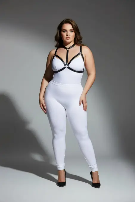 Büyük Beden Siyah Kadın Lastik Harness Şık Vücut Aksesuarı - APFT93 - 3