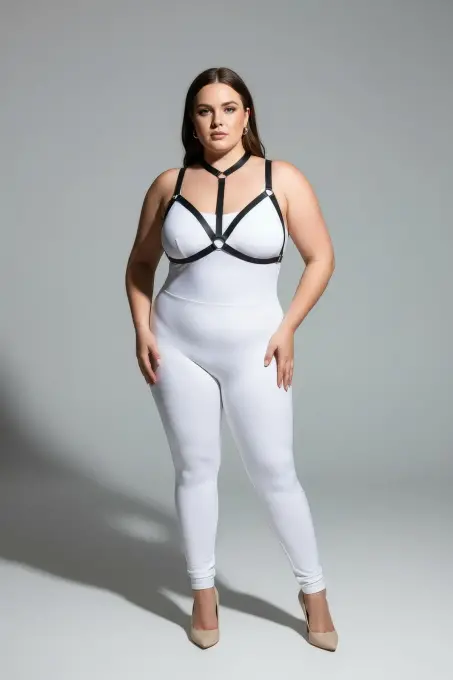 Büyük Beden Siyah Kadın Lastik Harness Şık Vücut Aksesuarı - APFT93 - 4