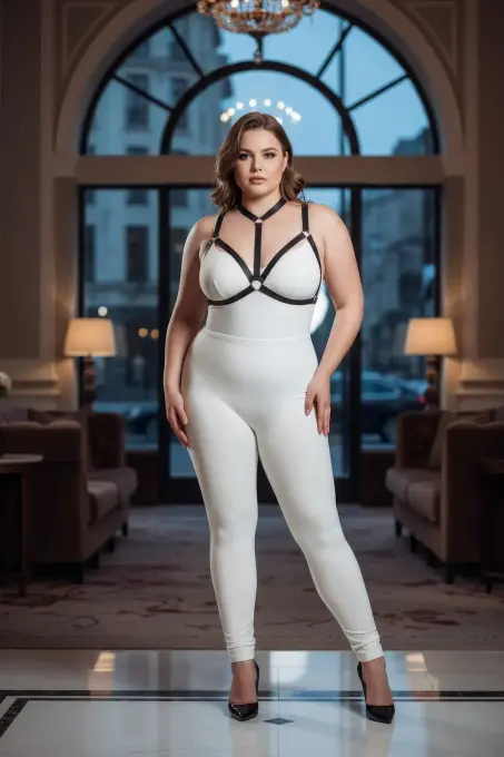 Büyük Beden Siyah Kadın Lastik Harness Şık Vücut Aksesuarı - APFT93 - 5