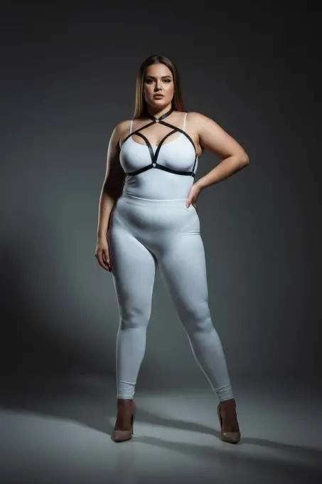 Büyük Beden Siyah Kadın Lastik Harness Takım Çapraz Askılı Sütyen Aksesuarı - APFT100 - 3