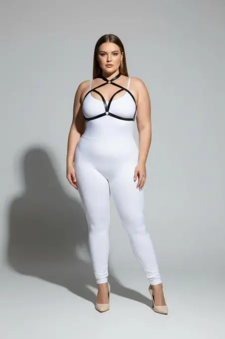 Büyük Beden Siyah Kadın Lastik Harness Takım Çapraz Askılı Sütyen Aksesuarı - APFT100 - 4