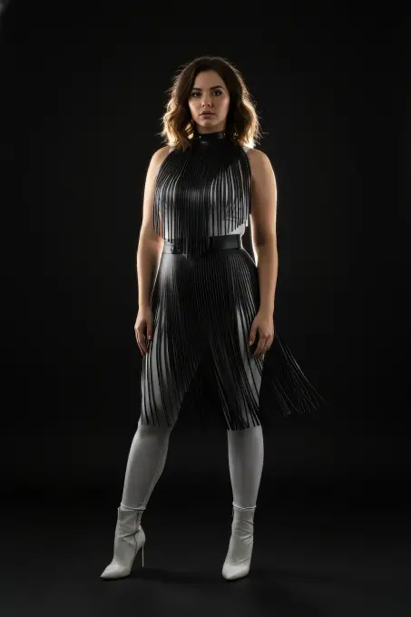 Büyük Beden Siyah Püskül Detaylı Deri Etek Uzun Kombin Parçası - APFT997 - 3