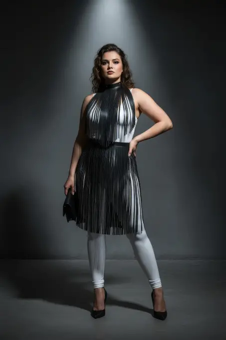 Büyük Beden Siyah Püskül Detaylı Deri Etek Uzun Kombin Parçası - APFT997 - 4