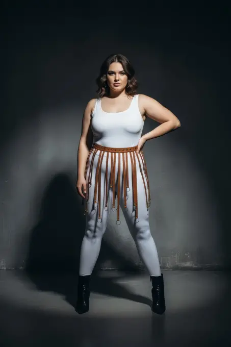 Büyük Beden Taba Halka Detaylı Deri Görünümlü Aksesuar Etek - APFT579 - 4