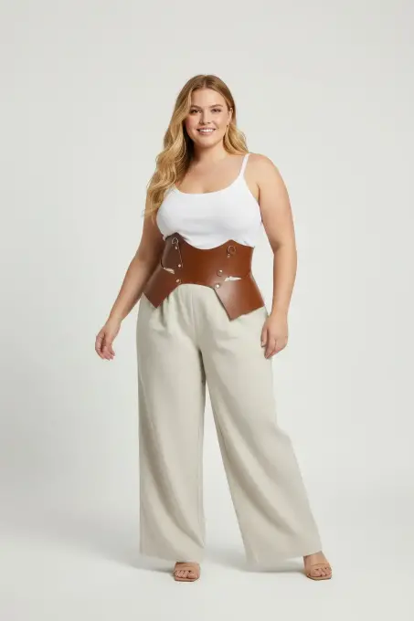 Büyük Beden Taba Kadın Kemer Geniş Korse Stil Deri Kombin Tamamlayıcı - APFT619 - 2