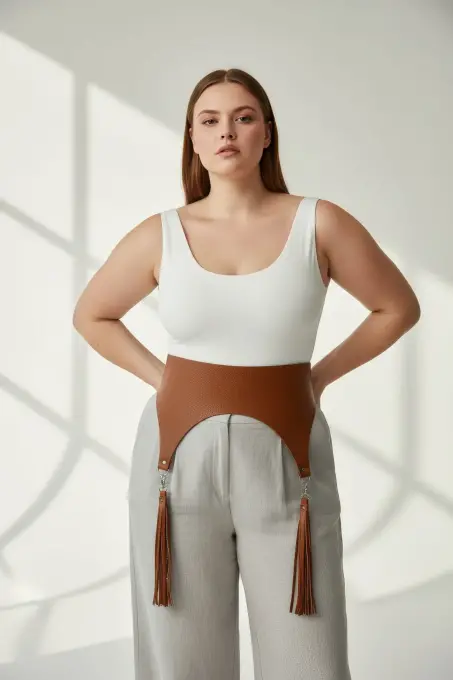 Büyük Beden Taba Kadın Kemer Geniş Korse Tasarım Püskül Detaylı - APFT788 - Angels Passion (1)