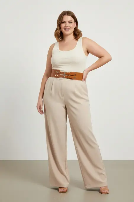 Büyük Beden Taba Kadın Kemer Hakiki Deri Geniş Formlu Çift Tokalı - APFT1203 - 2