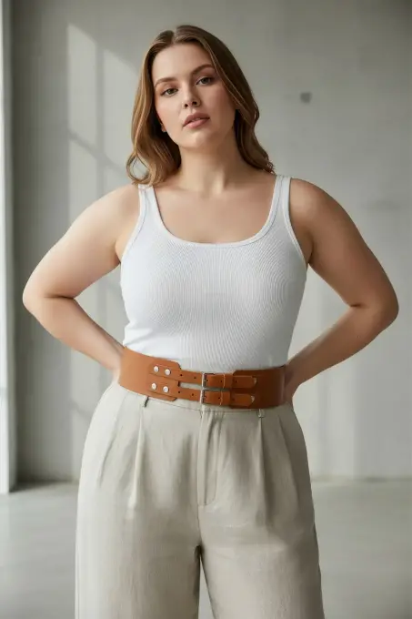 Büyük Beden Taba Kadın Kemer Hakiki Deri Geniş Formlu Çift Tokalı - APFT1203 - 3