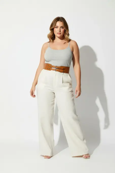 Büyük Beden Taba Kadın Kemer Hakiki Deri Geniş Formlu Çift Tokalı - APFT1203 - 4