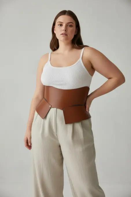 Büyük Beden Taba Kadın Kemer Korse Tarzı Geniş Bel Şekillendirici - APFT611 - 2