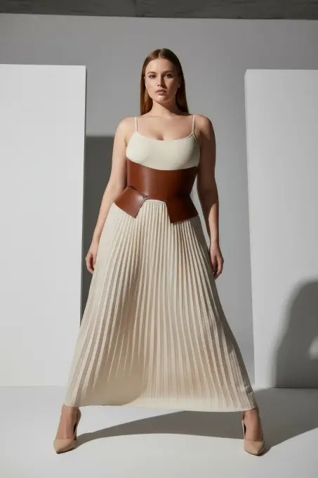 Büyük Beden Taba Kadın Kemer Korse Tarzı Geniş Bel Şekillendirici - APFT611 - 4