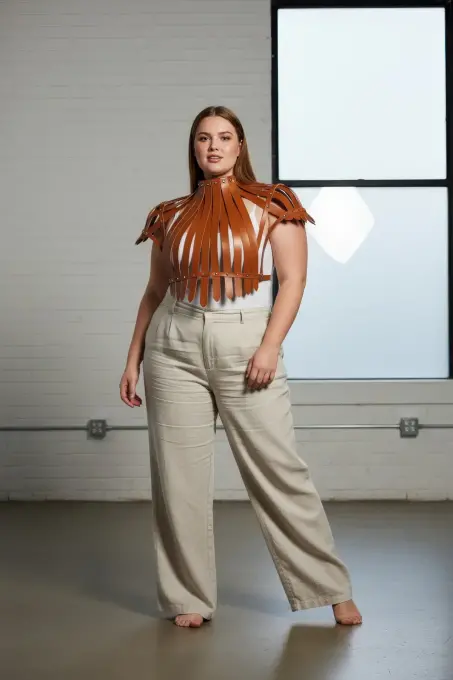 Büyük Beden Taba Kadın Kemer Omuzdan Askılı Zımba Detaylı Korse Tasarım - APFT1257 - 3