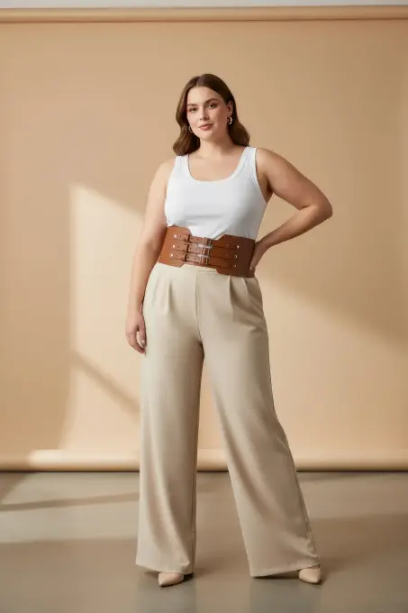 Büyük Beden Taba Kadın Kemer Üç Tokalı Geniş Korse Bel Vurgulayıcı - APFT618 - 2