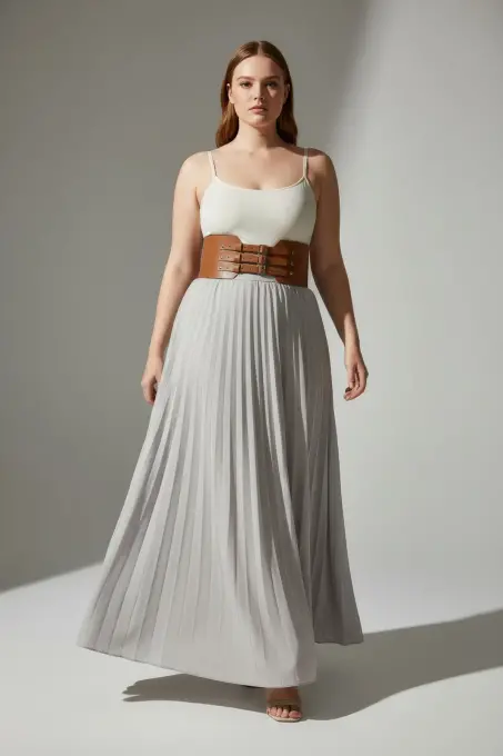 Büyük Beden Taba Kadın Kemer Üç Tokalı Geniş Korse Bel Vurgulayıcı - APFT618 - 4