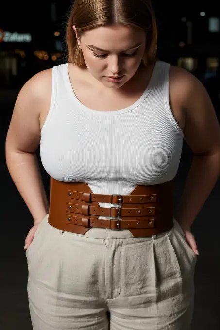 Büyük Beden Taba Kadın Kemer Üç Tokalı Geniş Korse Bel Vurgulayıcı - APFT618 - 5