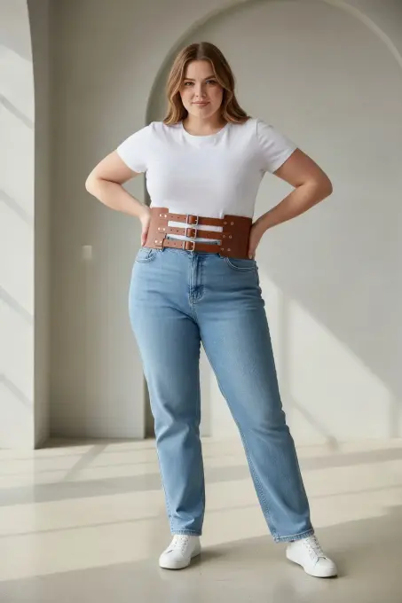 Büyük Beden Taba Kadın Kemer Üç Tokalı Korse Stil Bel Vurgulayıcı - APFT624 - 2