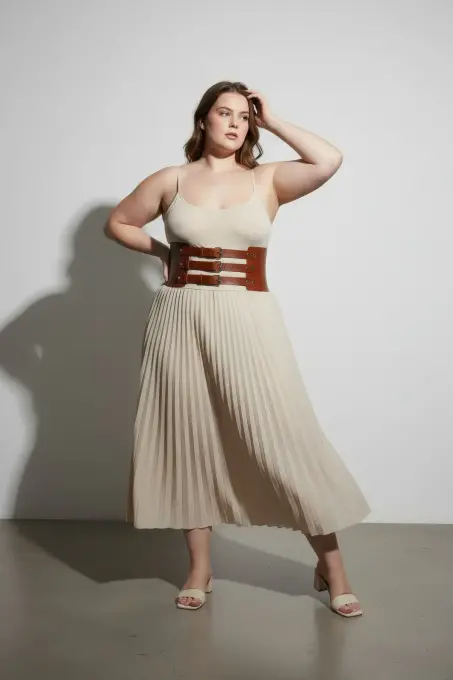 Büyük Beden Taba Kadın Kemer Üç Tokalı Korse Stil Bel Vurgulayıcı - APFT624 - 4